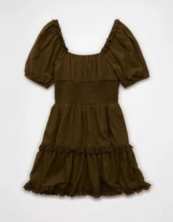 AE Puff Sleeve Smocked Tiered Mini Dress Briar -American Eagle Fashion 0395 8616 348 b