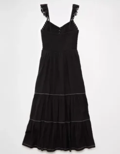 AE Bella Flutter Sleeve Midi Dress Black -American Eagle Fashion 0395 8633 001 b