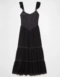 AE Bella Flutter Sleeve Midi Dress Black -American Eagle Fashion 0395 8633 001 f