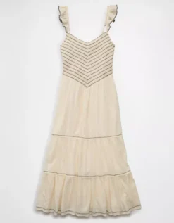 AE Bella Flutter Sleeve Midi Dress Cream -American Eagle Fashion 0395 8633 106 f