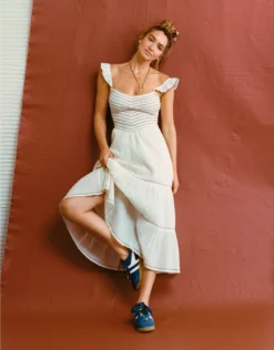 AE Bella Flutter Sleeve Midi Dress Cream