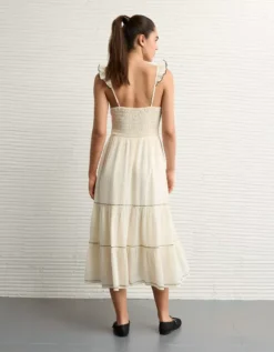 AE Bella Flutter Sleeve Midi Dress Cream -American Eagle Fashion 0395 8633 106 ob