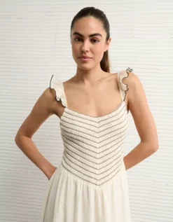 AE Bella Flutter Sleeve Midi Dress Cream -American Eagle Fashion 0395 8633 106 os