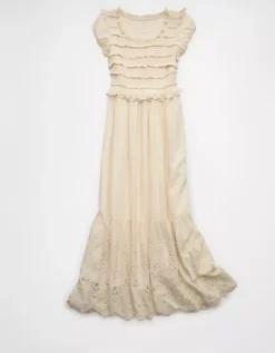 AE Scoop Neck Smocked Midi Dress Cream -American Eagle Fashion 0395 8634 106 f