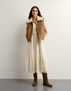 AE Scoop Neck Smocked Midi Dress Cream