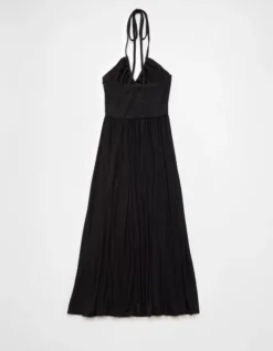 AE Soft & Sexy Keyhole Halter Midi Dress Black -American Eagle Fashion 0395 8651 001 b