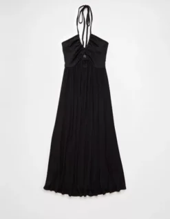 AE Soft & Sexy Keyhole Halter Midi Dress Black -American Eagle Fashion 0395 8651 001 f