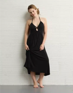 AE Soft & Sexy Keyhole Halter Midi Dress Black