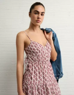 AE V-Neck Side Tie Midi Dress Berry -American Eagle Fashion 0395 8677 669 d2