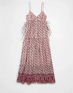 AE V-Neck Side Tie Midi Dress Berry -American Eagle Fashion 0395 8677 669 f