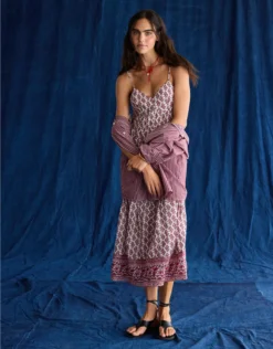 AE V-Neck Side Tie Midi Dress Berry