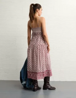 AE V-Neck Side Tie Midi Dress Berry -American Eagle Fashion 0395 8677 669 ob