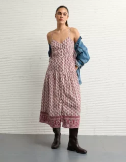 AE V-Neck Side Tie Midi Dress Berry -American Eagle Fashion 0395 8677 669 os