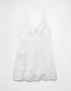 AE Linen-Blend Cut-Out Mini Dress Ecru Denim -American Eagle Fashion 0395 8686 154 f