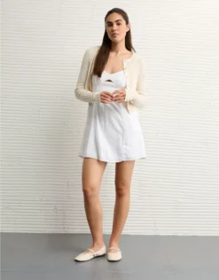 AE Linen-Blend Cut-Out Mini Dress Ecru Denim