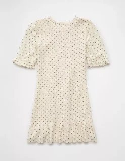 AE Puff Sleeve Smocked Mini Dress Cream -American Eagle Fashion 0395 8689 106 b