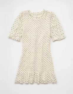 AE Puff Sleeve Smocked Mini Dress Cream -American Eagle Fashion 0395 8689 106 f