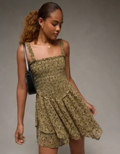 AE Handkerchief Hem Ruffle Floral Mini Dress Yellow -American Eagle Fashion 0395 8700 700 os