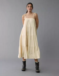 AE Sunchaser Knit Tie Shoulder Maxi Dress Cream -American Eagle Fashion 0395 8767 106 os