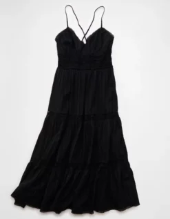 AE V-Neck Lace Tiered Maxi Dress Black -American Eagle Fashion 0395 8784 001 f