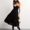 AE V-Neck Lace Tiered Maxi Dress Black