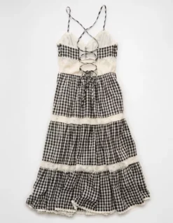 AE V-Neck Lace Tiered Maxi Dress True Black -American Eagle Fashion 0395 8825 073 b