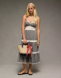 AE V-Neck Lace Tiered Maxi Dress True Black -American Eagle Fashion 0395 8825 073 os