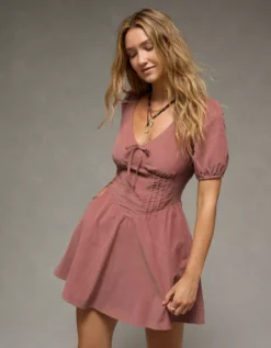 AE V-Neck Corduroy Mini Dress Just Rosey -American Eagle Fashion 0395 8842 190 d2