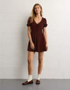 AE V-Neck Corduroy Mini Dress Torte
