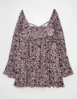 AE Long Sleeve Babydoll Mini Dress Purple -American Eagle Fashion 0395 8845 500 b