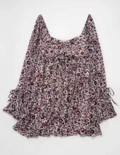 AE Long Sleeve Babydoll Mini Dress Purple -American Eagle Fashion 0395 8845 500 f