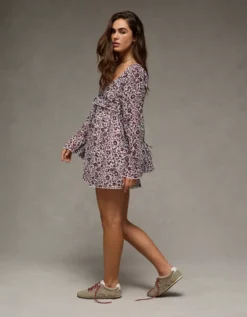 AE Long Sleeve Babydoll Mini Dress Purple -American Eagle Fashion 0395 8845 500 os