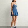 AE Bella Bubble Mini Dress Medium Wash
