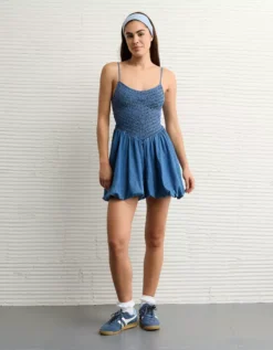 AE Bella Bubble Mini Dress Medium Wash -American Eagle Fashion 0395 8927 936 os