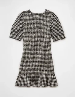 AE Puff Sleeve Smocked Mini Dress Black -American Eagle Fashion 0395 8928 001 b