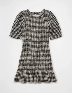 AE Puff Sleeve Smocked Mini Dress Black -American Eagle Fashion 0395 8928 001 f