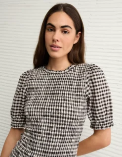 AE Puff Sleeve Smocked Mini Dress Black -American Eagle Fashion 0395 8928 001 os