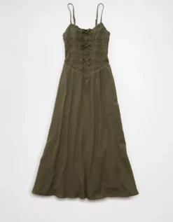 AE Bella Bow Midi Dress Olive -American Eagle Fashion 0395 8948 309 f