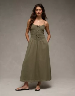 AE Bella Bow Midi Dress Olive