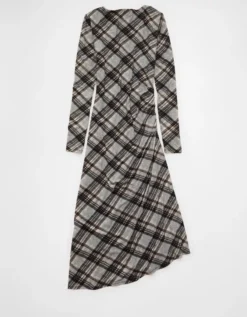 AE Asymmetrical Hem Midi Dress Haze Grey -American Eagle Fashion 0395 9002 036 b