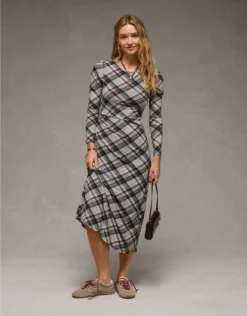 AE Asymmetrical Hem Midi Dress Haze Grey