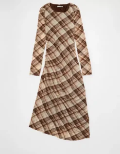 AE Asymmetrical Hem Midi Dress Brown -American Eagle Fashion 0395 9002 200 f