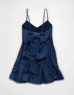 AE Denim Bow Back Babydoll Mini Dress Dark Wash -American Eagle Fashion 0395 9003 896 b