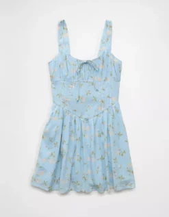 AE Tie Front Corset Mini Dress Blue -American Eagle Fashion 0395 9014 400 f