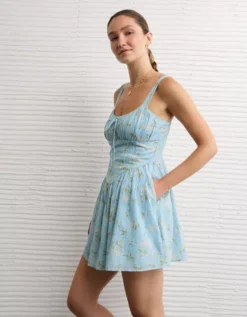 AE Tie Front Corset Mini Dress Blue -American Eagle Fashion 0395 9014 400 os