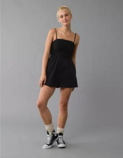 AE Strapless Ruched Bodice Romper Black