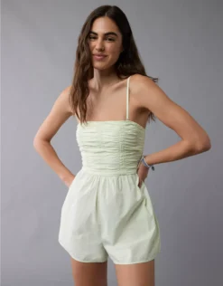 AE Strapless Ruched Bodice Romper Lime