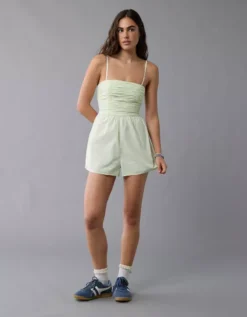 AE Strapless Ruched Bodice Romper Lime -American Eagle Fashion 0397 8480 759 os