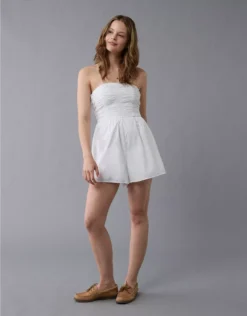 AE Strapless Ruched Bodice Romper Cream