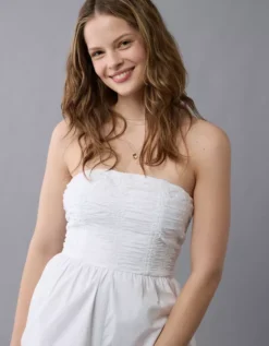 AE Strapless Ruched Bodice Romper Cream -American Eagle Fashion 0397 8972 106 os